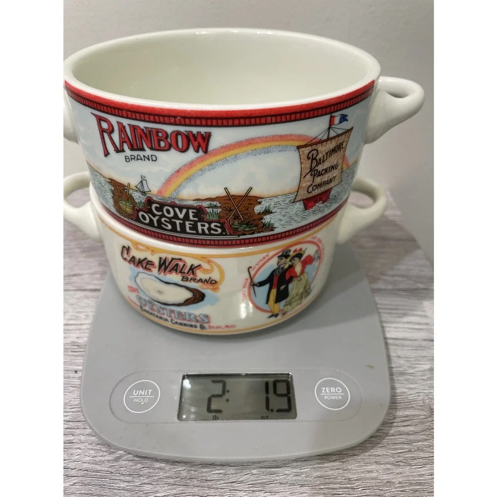 Vintage 1992 Fabled Labels Oyster Soup Bowls Set of 2 Rainbow Cake Walk Brand